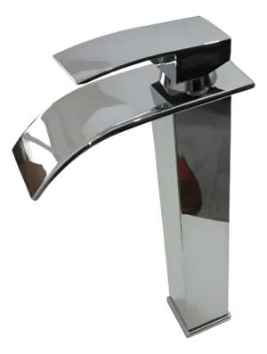 Griferia Baño Lavatorio Alto Cascada Cromo Gris Claro Brillante