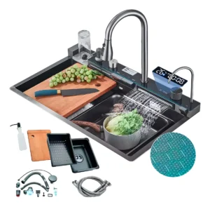 Bacha cocina smart led inteligente 80cm Tawak inoxidable 304 color gris oscuro