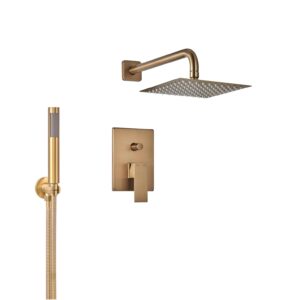 11109OM Cube Ducha de embutir C/Lluvia Y Ducha Manual oro mate Piazza